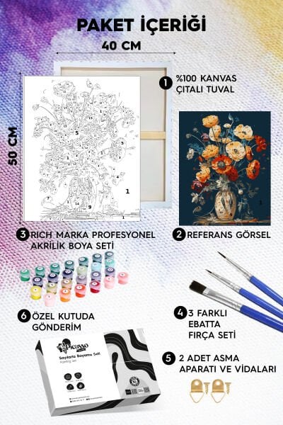 Vazoda Gelincikler Sayılarla Boyama Seti