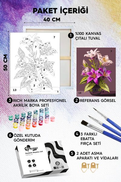 Vazoda Zambak Sayılarla Boyama Seti