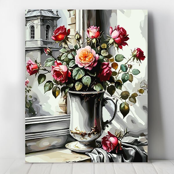 Pencerede Güller Sayılarla Boyama Seti