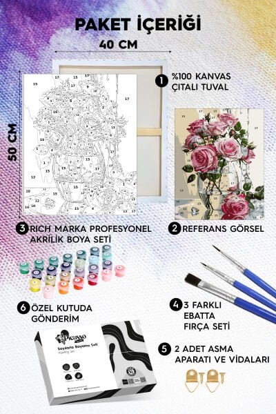 Vazoda Güller Sayılarla Boyama Seti