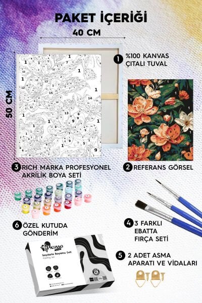 Turuncu Çiçekler Sayılarla Boyama Seti