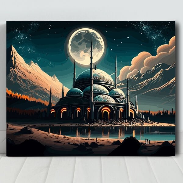 Camii Gece Dolunay Sayılarla Boyama Seti