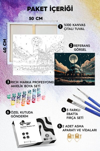 Nurlu Gecede Cami Manzarası Sayılarla Boyama Seti