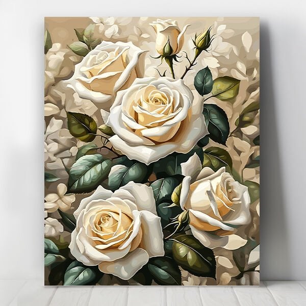 Beyaz Güller Sayılarla Boyama Seti