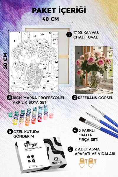 Pembe Güller Sayılarla Boyama Seti