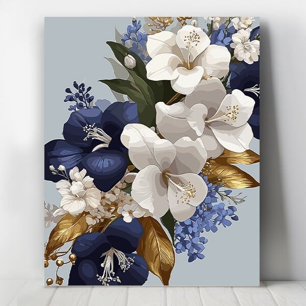 Mavi Beyaz Çiçekler Sayılarla Boyama Seti