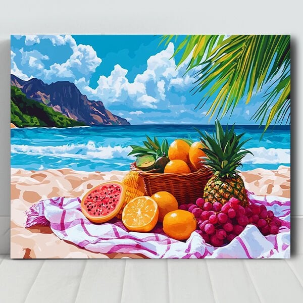 Kumsalda Tropikal Meyveler Sayılarla Boyama Seti