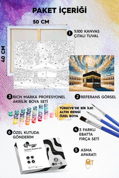 Altın Varaklı Kabe Sayılarla Boyama Seti