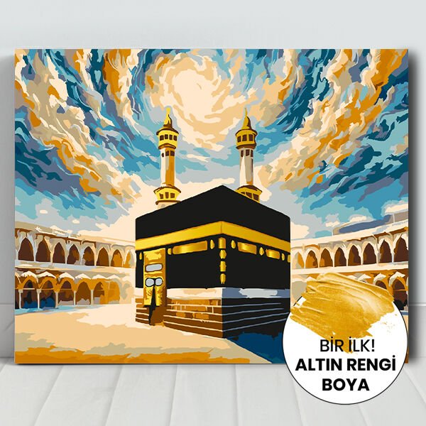 Altın Varaklı Kabe Sayılarla Boyama Seti