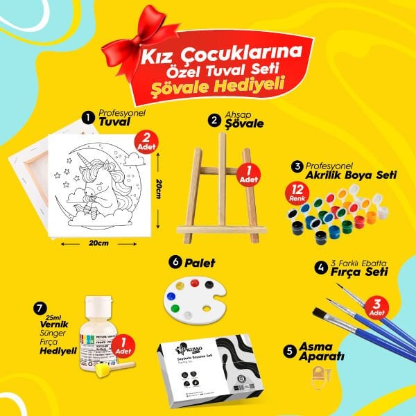Kız Çocuk Boyama Seti ŞövaleHediyeli Sayılarla Boyama Seti