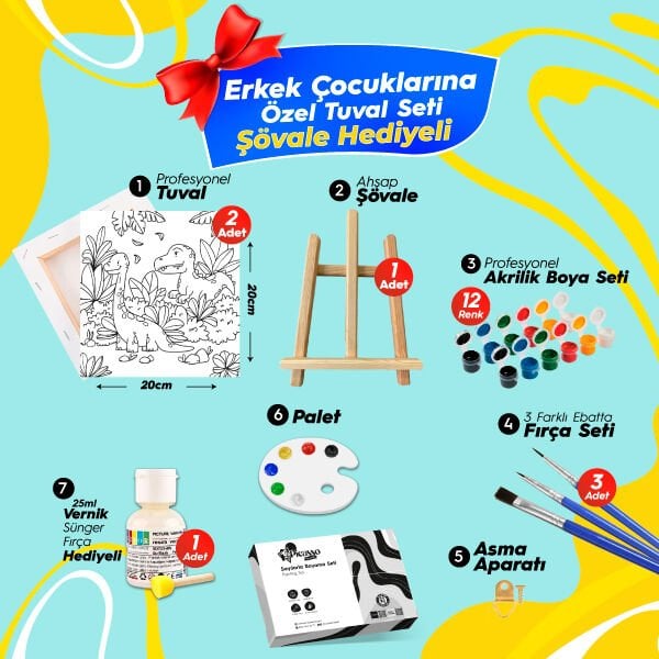 Erkek Çocuk Boyama Seti Şövale Hediyeli Sayılarla Boyama Seti